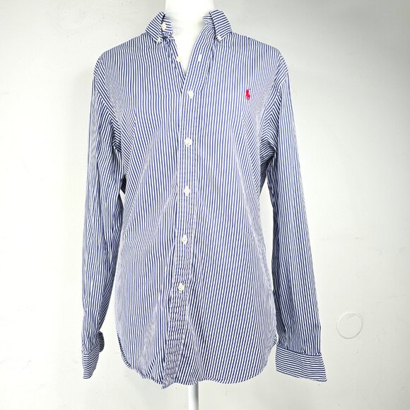 Ralph Lauren Blue Label Slim Fit Navy White Striped Poplin Button Down Shirt - Picture 5 of 11